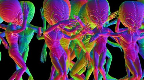 Vibrant Psychedelic Aliens Dancing Seamless Loop Animation
