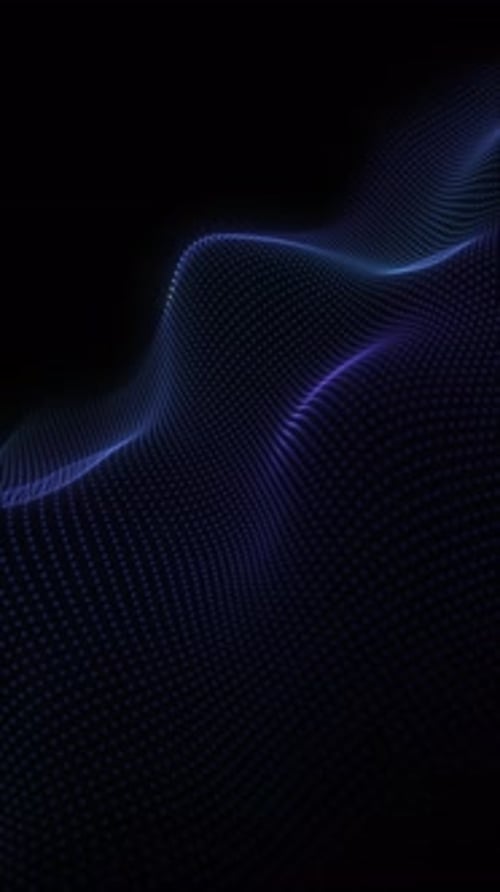 Blue dotted particle wave landscape with smooth flowing depth and glowing point grid on deep black b