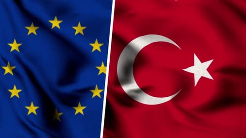 Waving European Union and Turkey Flags