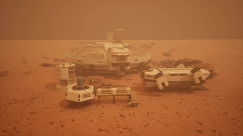 Futuristic Spaceship Landed on Mars Base