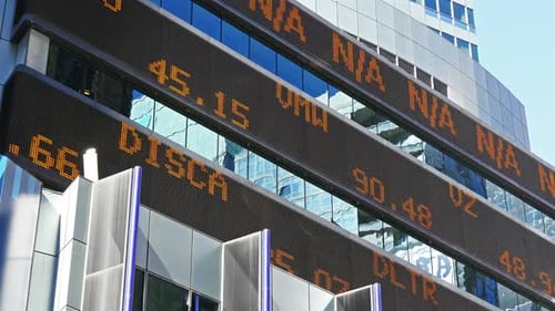 New York - October 10, 2014: Stock Market Ticker, Times Square, Manhattan 4k, On October 10, 201...