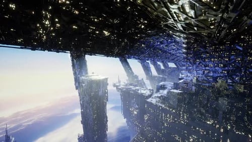 Futuristic Sci-Fi Cityscape Flying Above Clouds
