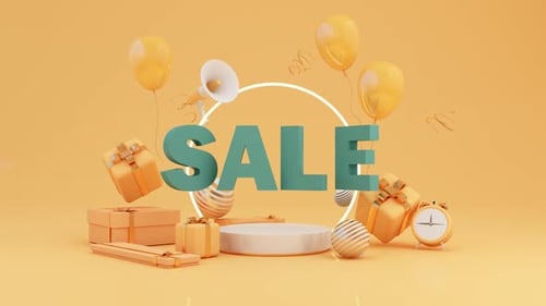 Modern 3D Sale Promotion with Gifts and Balloons