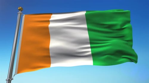 Ivory Coast Flag Waving Loop Against Blue Sky