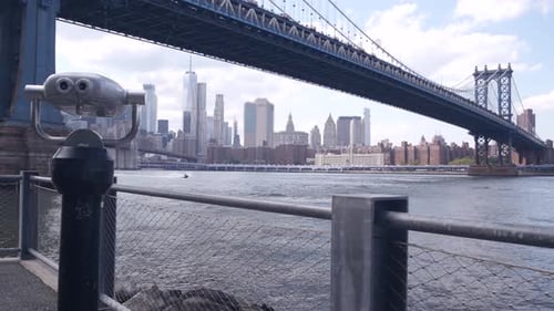 New York City Manhattan Bridge Lookout Tower Viewer Binoculars Waterfront Brooklyn Dumbo USA