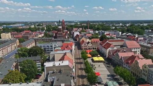 Vista aérea da antiga praça do mercado de Cottbus, Alemanha
