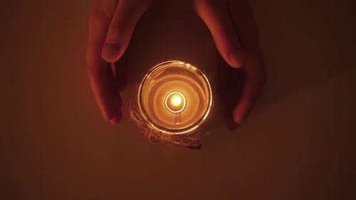 Burning Candle Close Up Handmade Scented Candles Cozy Atmosphere in the House