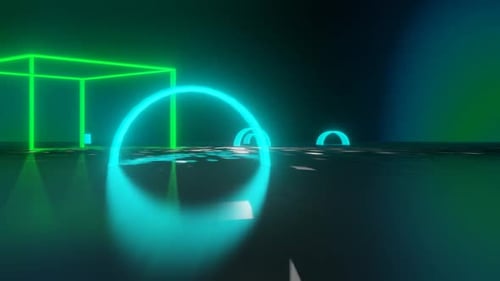 Cyan And Green Neon Glow Race Track Background Vj Loop In HD