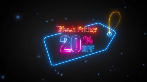 Neon Black Friday 20% Off Sale Tag Reveal Animation