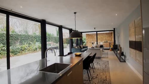 Modern Home Interior with Open Kitchen and Living