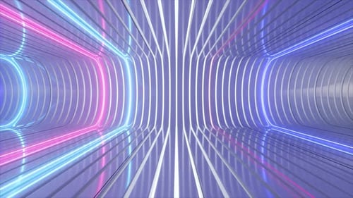 Abstrakter Tunnel mit zarten rosa und lila Neonlichtern für einen futuristischen Look