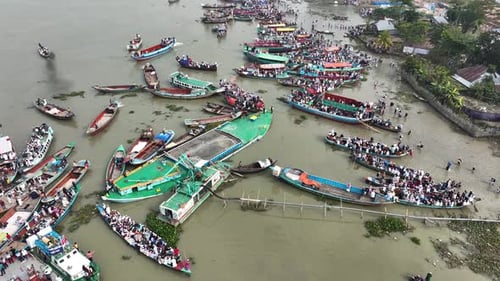 Aerial view of the Third largest Muslims congregation in Barisal, Bangladesh.