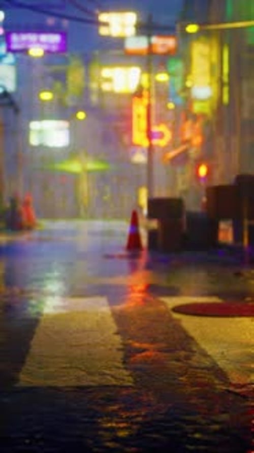 City Street Drenched in Rain at Night