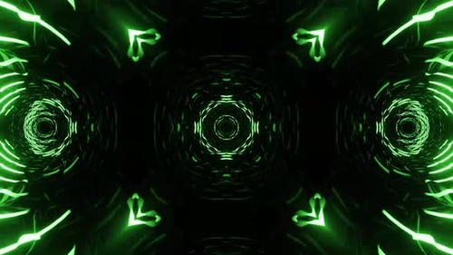 Dynamic green neon tunnel with hypnotic glowing patterns pulls viewer forward