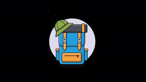Animated Flat Design Backpack for Adventure and Travel