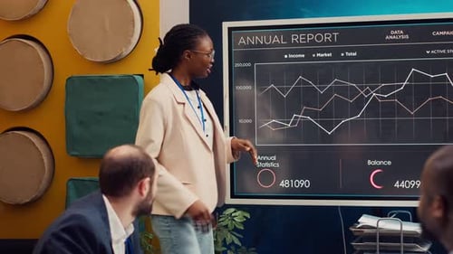 Woman Presents Annual Report at Business Meeting