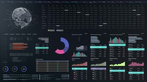 Futuristic Business Data Dashboard with Animated Charts UI