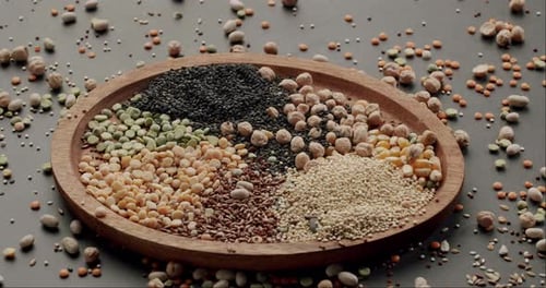 Wooden Bowl of Assorted Dried Legumes and Grains