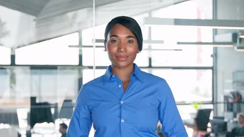 Confident Young African American Business Woman Leader in Office Portrait