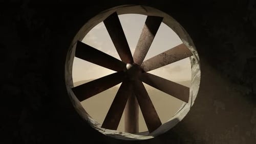 Looping Animation Of An Old Rusty Rotation Turbine In A Close-Up View