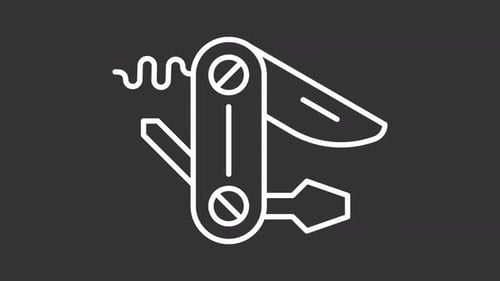 Animated thin line utility knife white icon