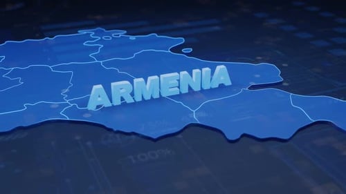 3D Map of Armenia with Glowing Borders and Text