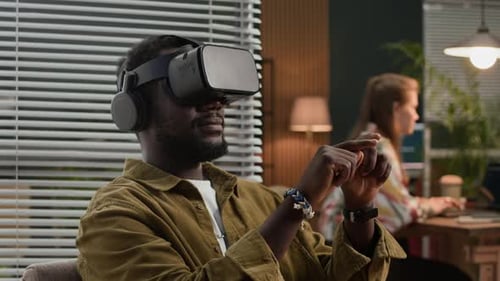 Man Using Virtual Reality Headset at the Office