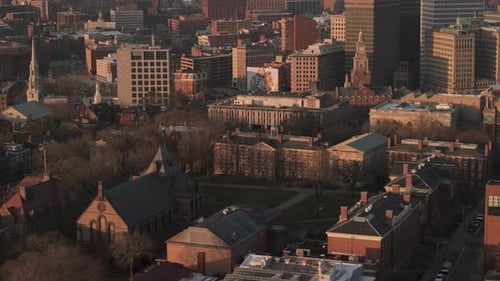 Aerial view of Brown University at sunrise