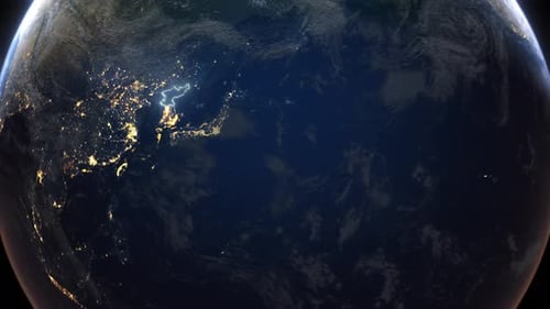 Realistic Earth Orbit and Zoom Glowing Borders North Korea