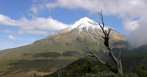 The Majestic Taranaki Volcano In New Zealand With Its Peak Covered With Snow And Perfectly Captured