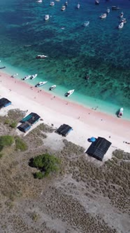 Aerial view of Pink Beach Komodo National Park, Flores, Indonesia.