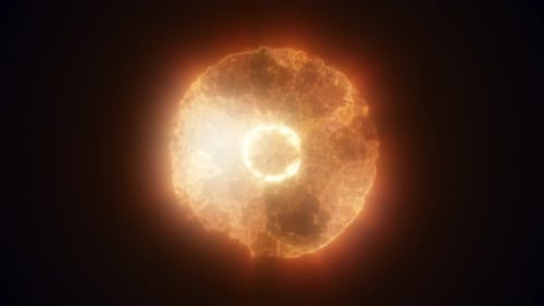 Abstract yellow orange energy glowing digital sphere atom