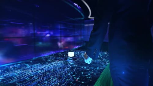 Ai Agent Businessman Working with Virtual Reality at Office