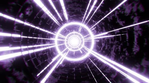Abstract futuristic background with flying in round tunnel with neon lights