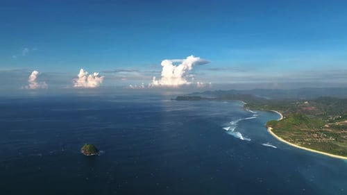 Aerial view of Selong Belanak Beach on Lombok Island, Indonesia.