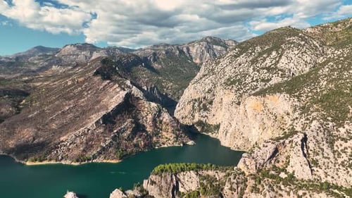 Large Reservoir in a Green Canyon Aerial View 4 K