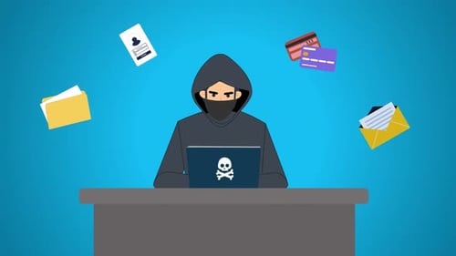Flat Design Animation of Hacker Stealing Personal Data