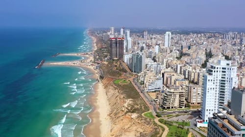Aerial view of Netanya cliffside coastline, Israel