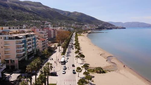 Aerial View of Beautiful Costal Shore in Vlore Albania