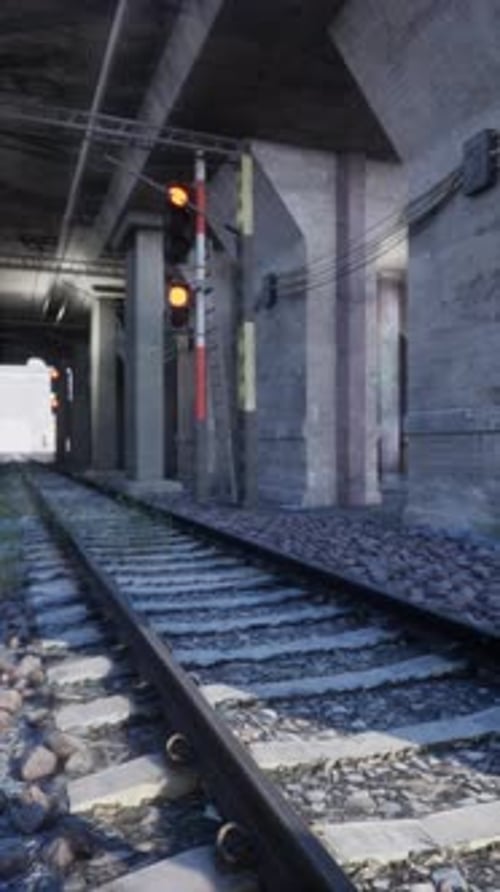 Abandoned Train Track With Red Light