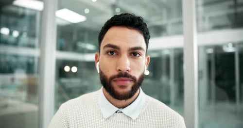 Man, video call and communication of businessman in office for online conference