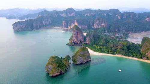 Railay Beach Krabi Thailand the Tropical Beach of Railay Krabi Panoramic View From a Drone