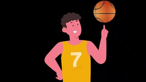 Basketball Player Spinning Basketball in His Finger on Alpha Channel