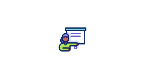 Flat Design Animated Icon of a Person Presenting on a Board
