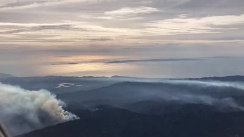 Aerial footage of the 2018 California coastal wild fires. Could be used for editorial news or commer
