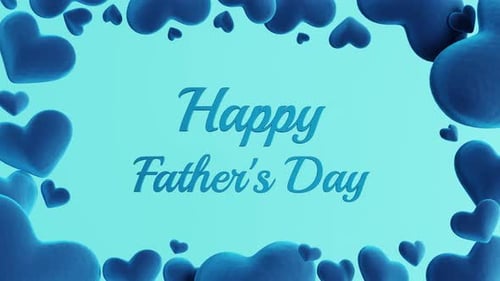 Happy Father's Day Title with Gently Floating Blue Hearts