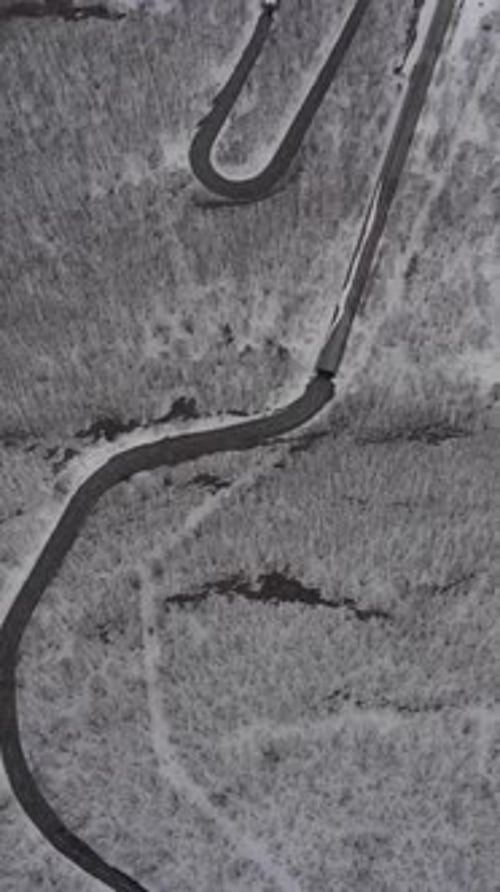 Vertical Road to Mount Zaō Aerial View, snowed Volcano Winter Landscape in Japan