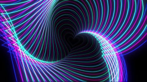Abstract Neon Heart Tunnel Loop Animation. Neon Heart Animation Background. Motion Abstract