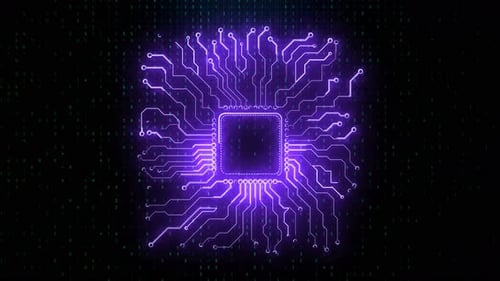 Interface numérique Circuit Ai sur fond d'écran noir. Animation 4k. Intelligence artificielle et informatique...