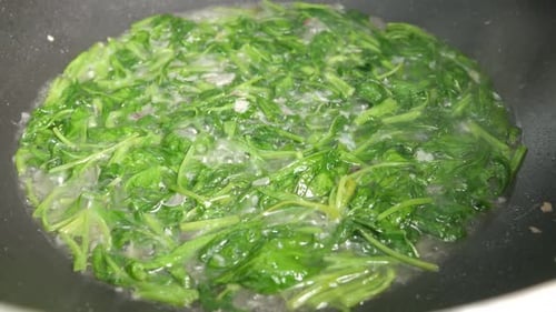 Fresh Green Vegetables Boiling in a Wok